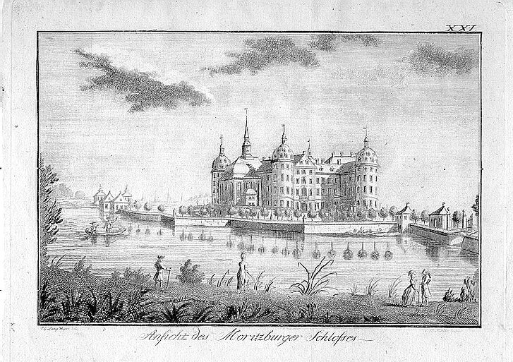 Zeichnung des Jagdschlosses Moritzburg.