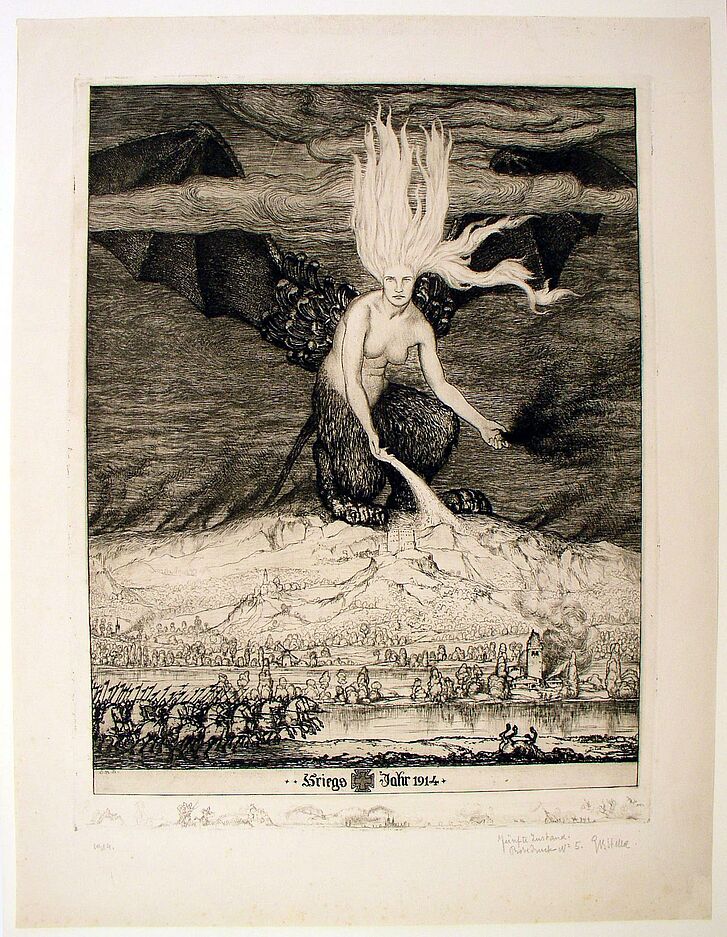 "Kriegsjahr 1914" mit Illustration des Schreckens.