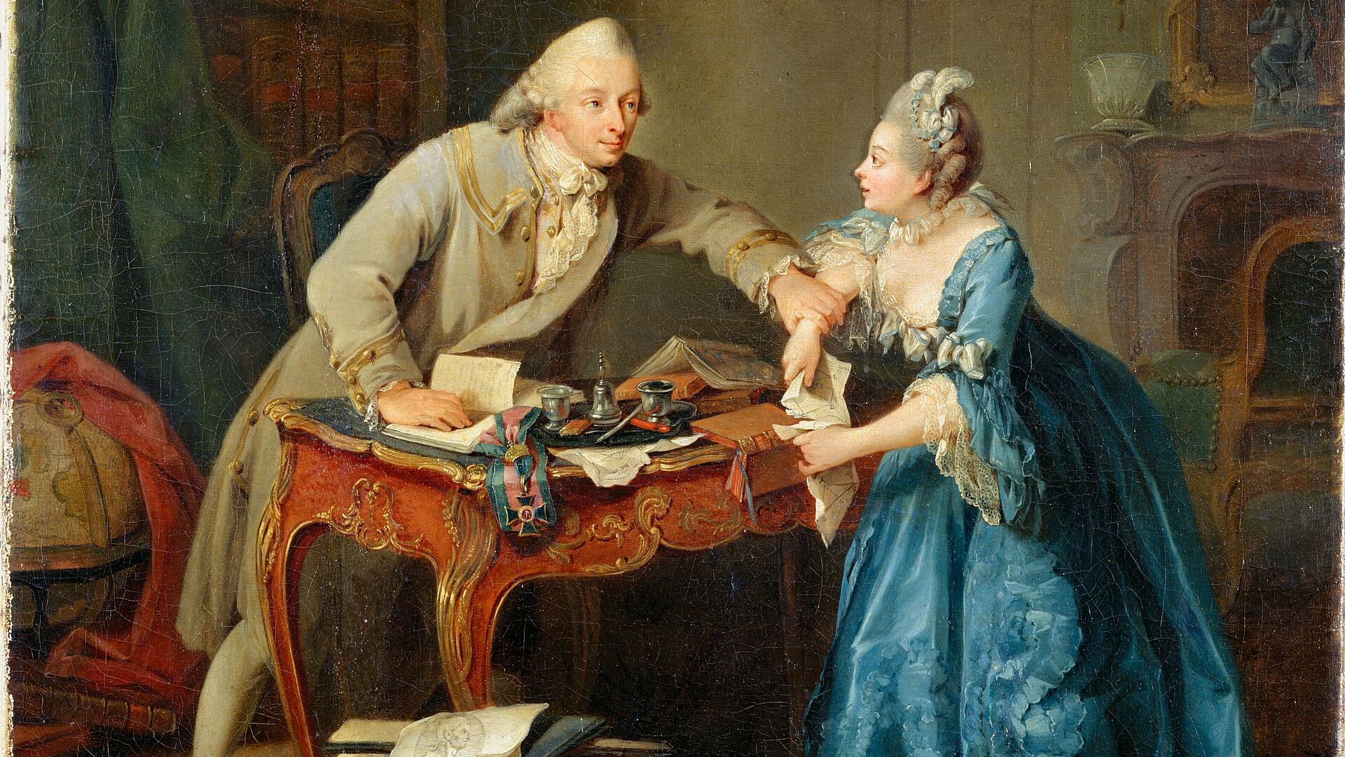 Historisches Gemälde eines Mannes und einer Frau aus dem 18. Jahrhundert.