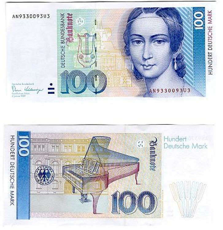 Vorder- und Rückseite des Deutschen 100 Mark Scheins.