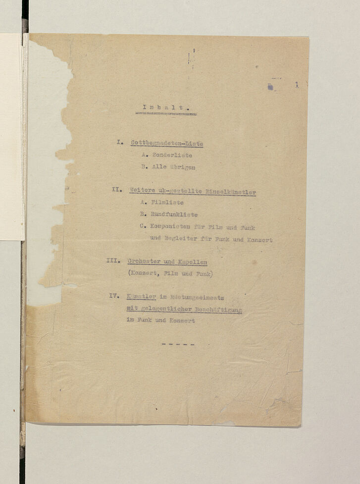 Auszug aus der „Gottbegnadeten-Liste“ Auszug aus der „Gottbegnadeten-Liste“