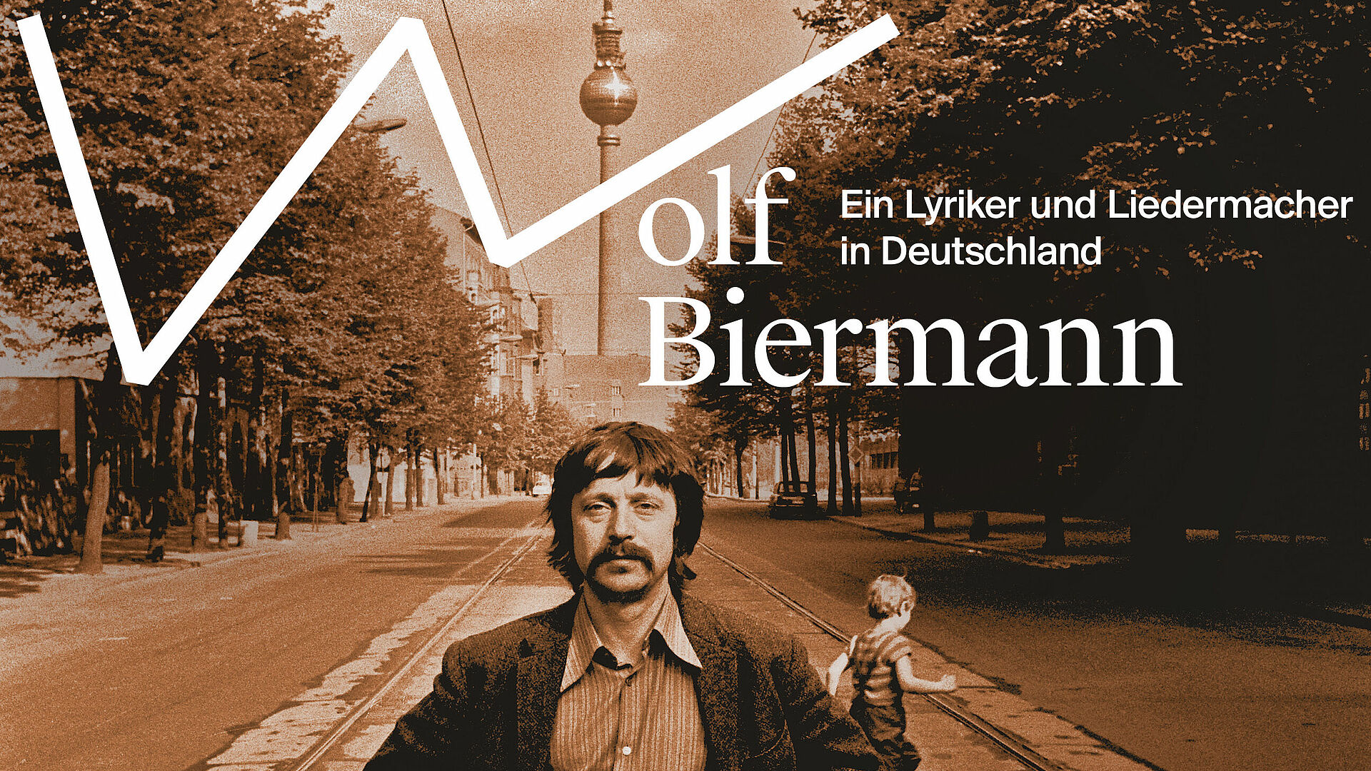 Flyer der Ausstellung mit Titel und Foto von Wolf Biermann.