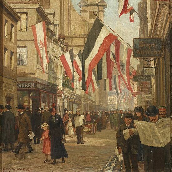 Siegesfahnen in Altdüsseldorf auf der Hunsrückenstraße