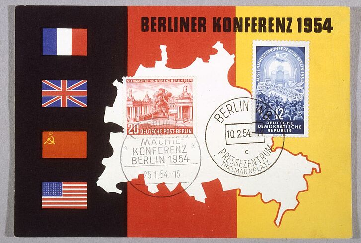 Karte mit Deutschlandflagge, anderen Flaggen und Umriss Deutschlands.