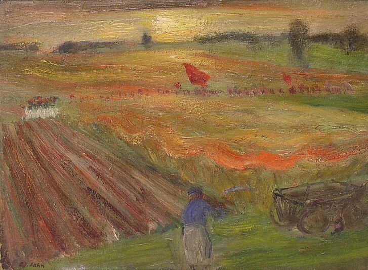 Impressionistische Landschaft mit Personen darin.
