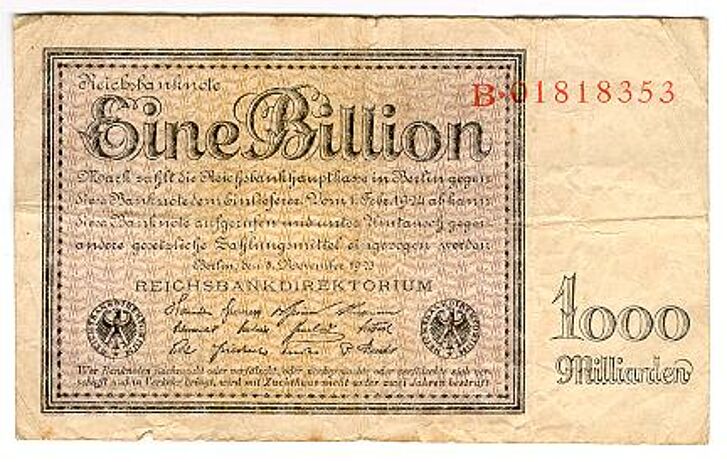 Reichsbanknote über 1 Billion Mark.