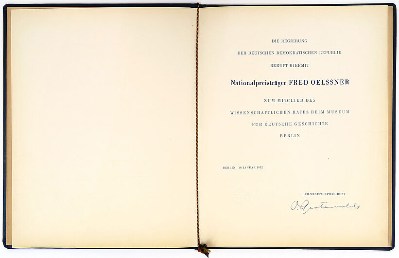 Berufungsurkunde Oelßners in den wissenschaftlichen Rat des MfDG (Inv.Nr. DG 74/39) © DHM