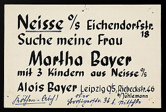 Alois Bayer, Handwritten Search Notice from a Man from Neisse, 1945. Alois Bayer, Handwritten Search Notice from a Man from Neisse, 1945. (Inv.Nr. DG 65/790.2)