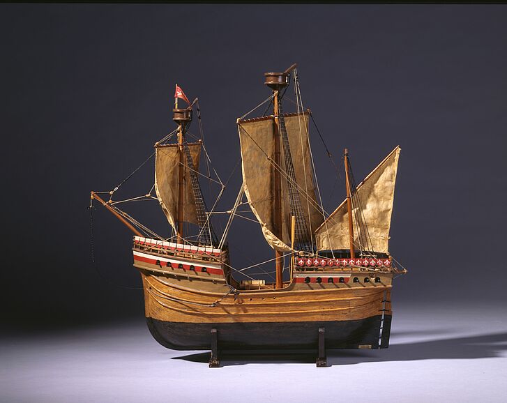 Model of a caravel from 1470, reproduced in 1953, wood, textile 