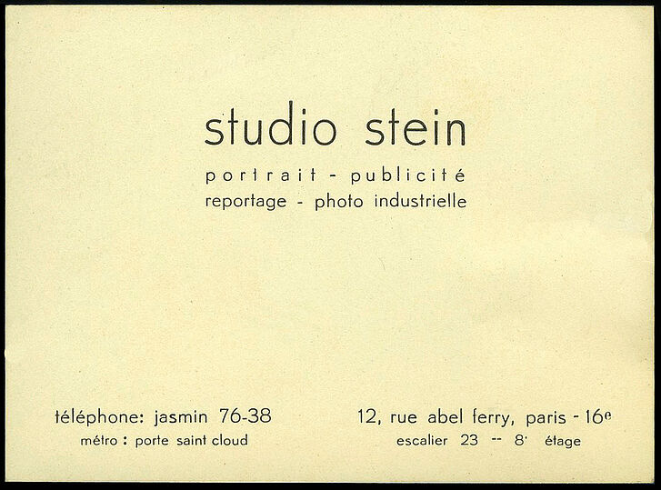 Business card „Studio Stein“ Paris, 1930s © Stanfordville, NY, Fred Stein Archive