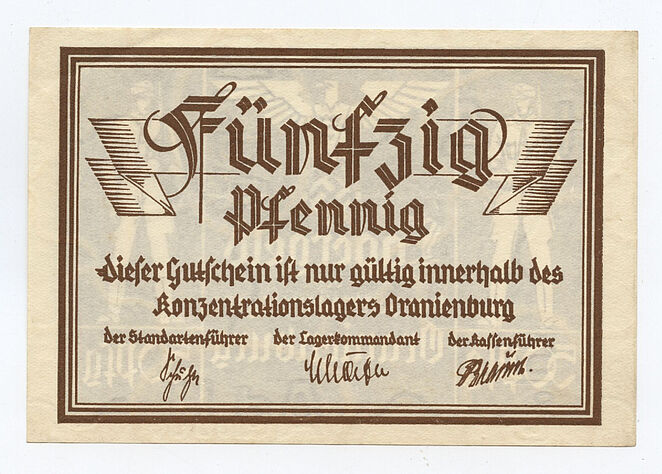 Wertcoupon des KL Oranienburg in Höhe von 50 Reichspfennigen