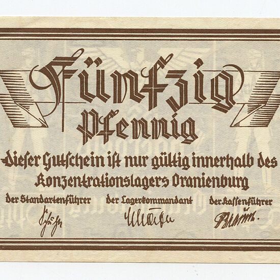 Wertcoupon des KL Oranienburg in Höhe von 50 Reichspfennigen Wertcoupon des KL Oranienburg in Höhe von 50 Reichspfennigen