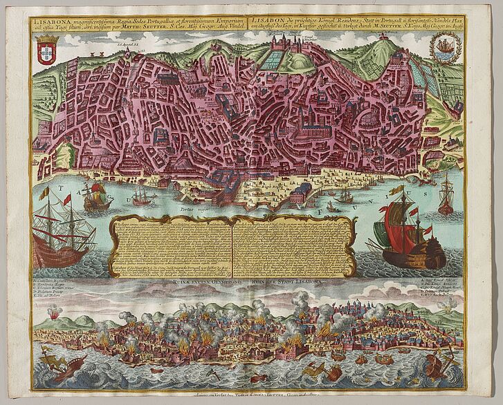 Matthäus Seutter, Lisbon before and after the earthquake of 1 November 1755, Augsburg, 1755–1777 