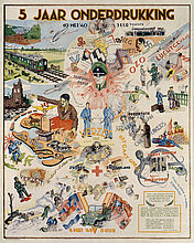 Dutch Poster (5 Years of Oppression) on the End of the War and the End of the Occupation of the Netherlands, 1945. Dutch Poster (5 Years of Oppression) on the End of the War and the End of the Occupation of the Netherlands, 1945. (Inv.Nr. P 93/584)