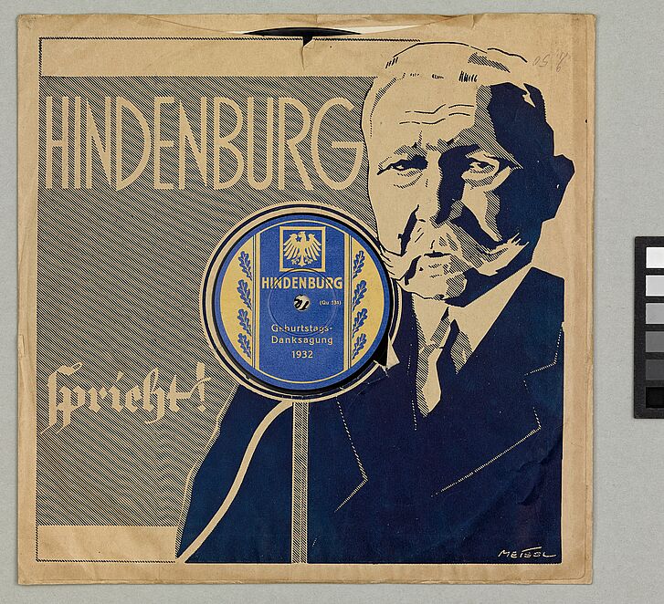 Schallplattenhülle mit Illustration von Hindenburg und Text.