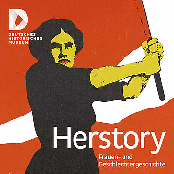 Illustration einer Frau, die eine Flagge schwenkt.