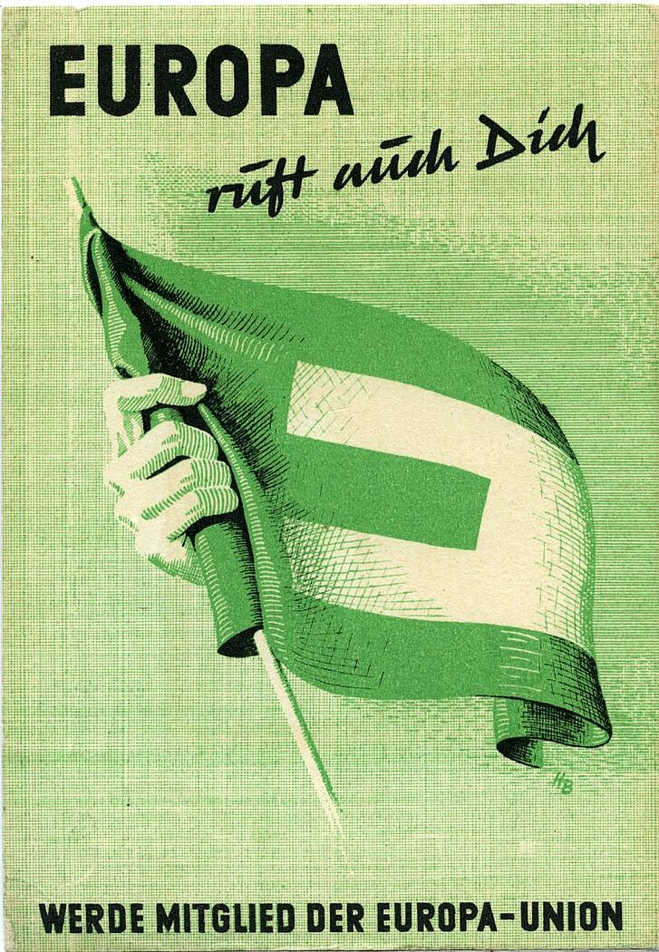 Postkarte der Europa-Union mit grüner Flagge.