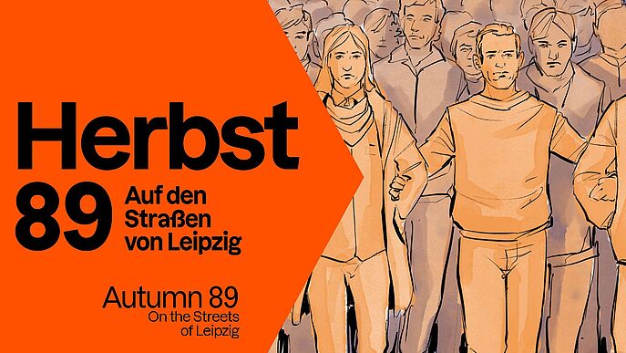 Illustration von Menschen in orange und braun, die sich versammelt haben und ernst schauen.