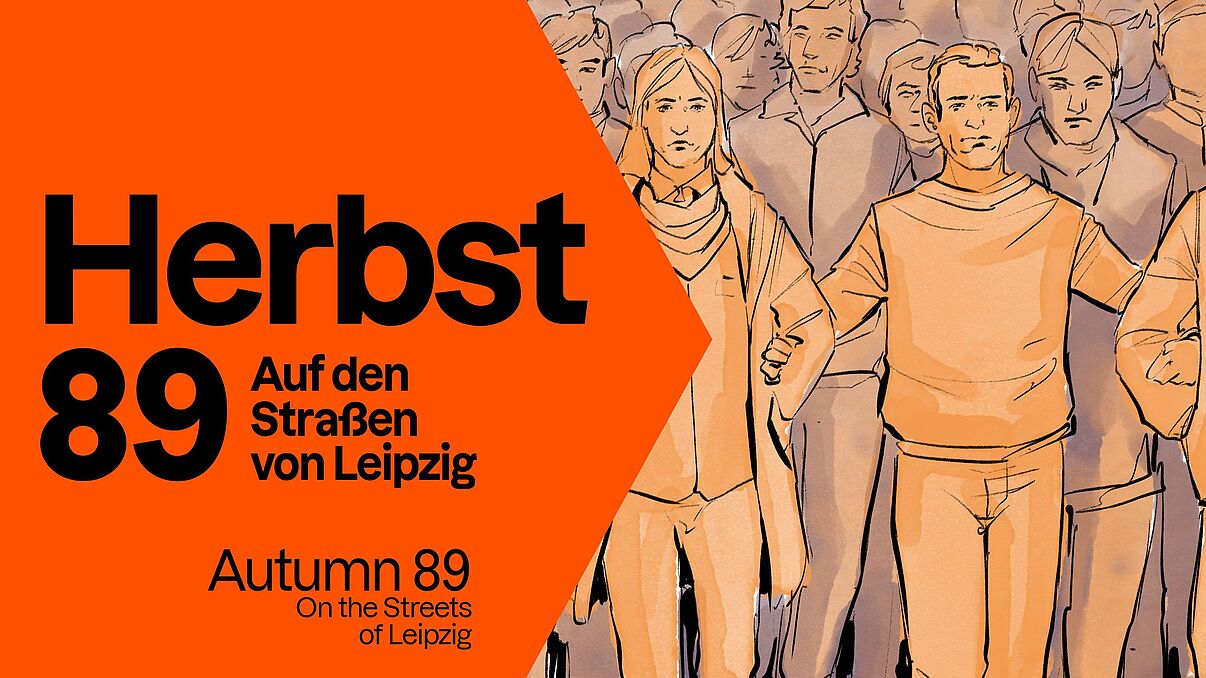 Illustration von Menschen in orange und braun, die sich versammelt haben und ernst schauen.