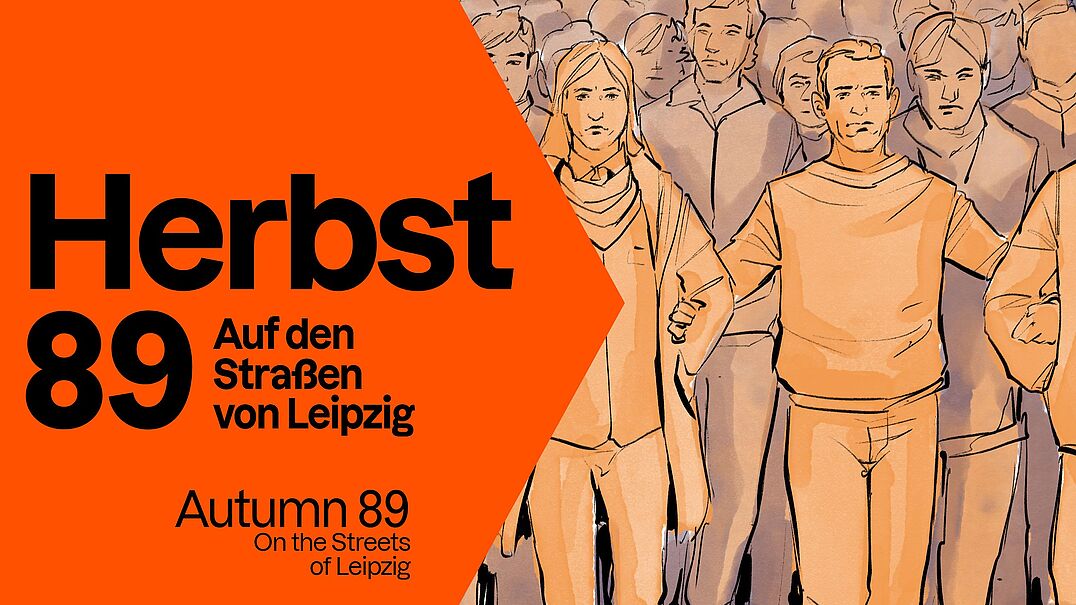 Illustration von Menschen in orange und braun, die sich versammelt haben und ernst schauen.