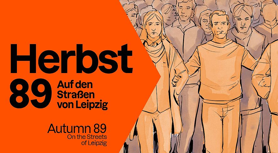Illustration von Menschen in orange und braun, die sich versammelt haben und ernst schauen.