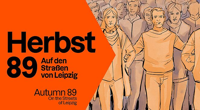 Illustration von Menschen in orange und braun, die sich versammelt haben und ernst schauen.