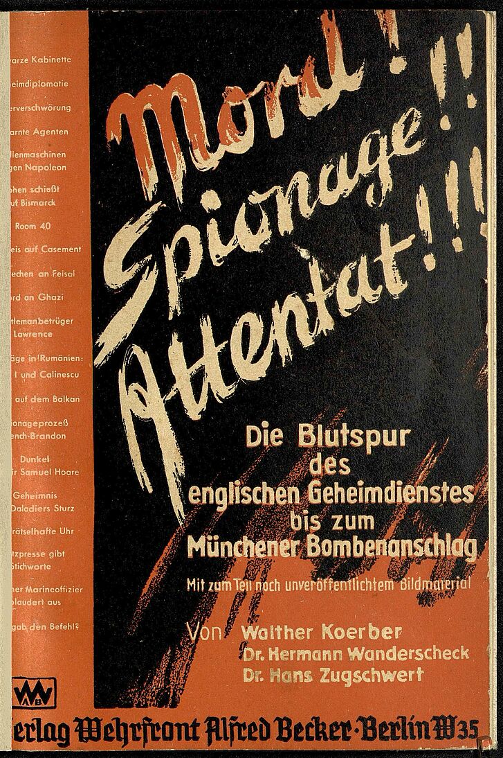 Titel einer nationalsozialistischen Propagandaschrift über die englische Beteiligung am Hitler-Attentat 1939.