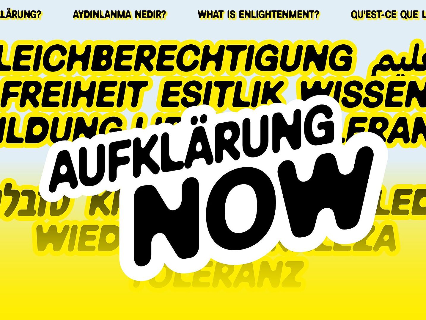 Grafik mit Text "Aufklärung Now" und anderen Wörtern.