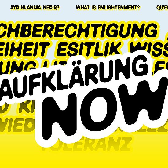 Grafik mit Text "Aufklärung Now" und anderen Wörtern.