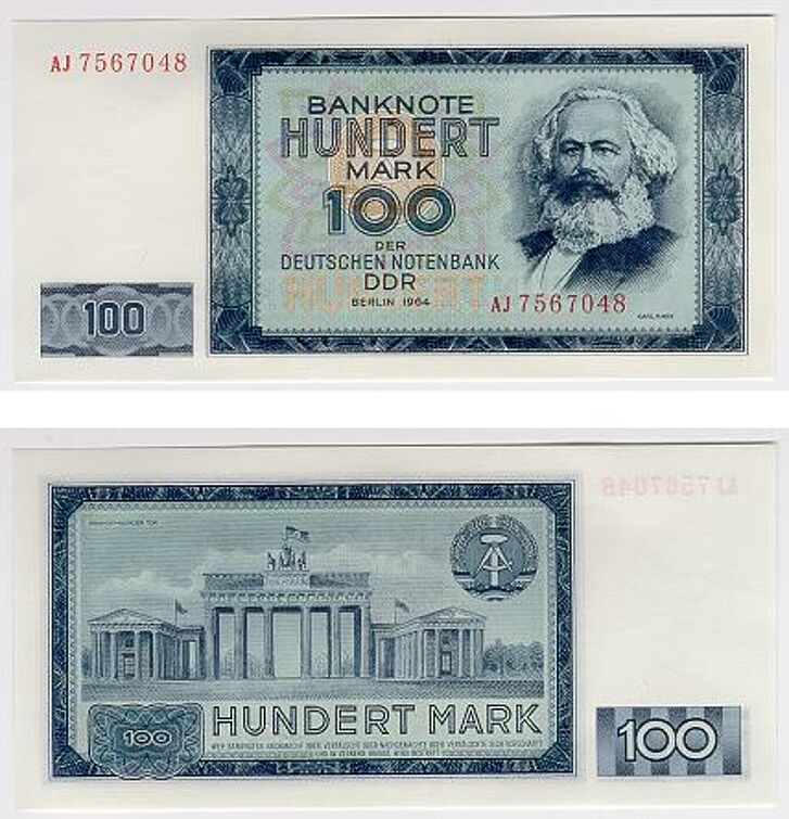 Vorder- und Rückseite eines 100 Mark Scheins.