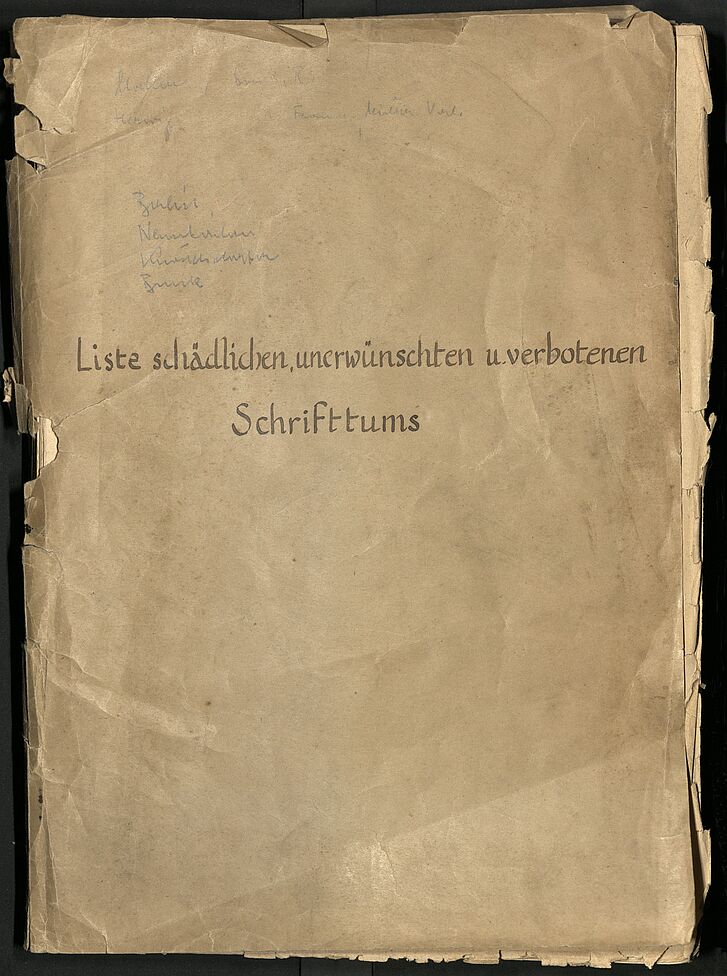 Titelseite "Liste schädlichen, unerwünschten und verbotenen Schrifttums".