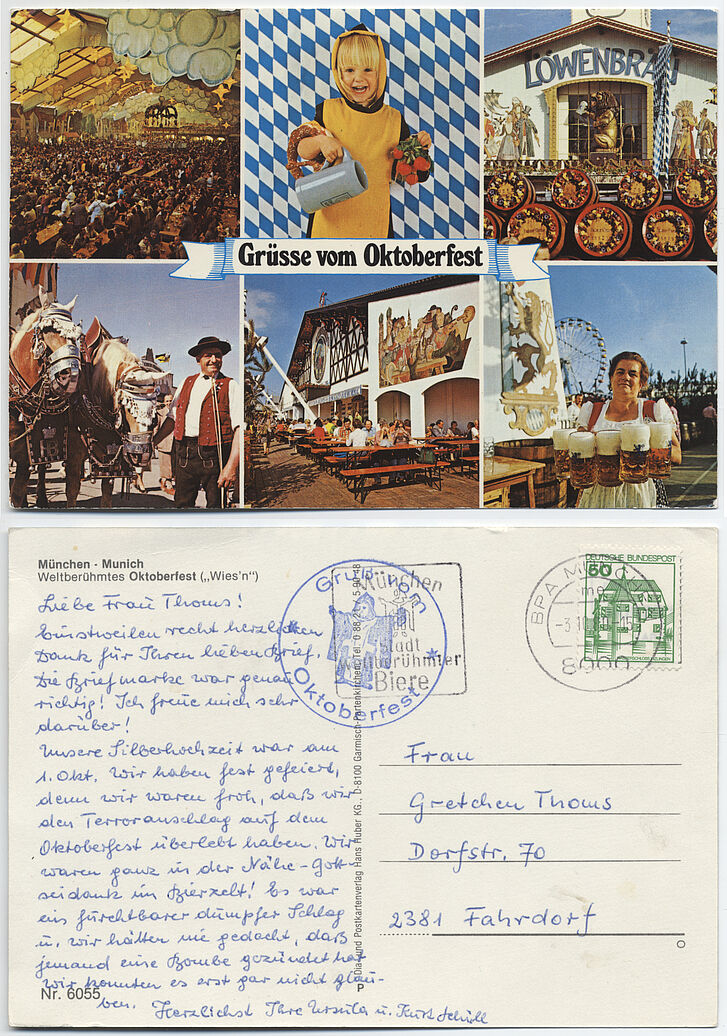 Beschriebene Postkarte "Grüße vom Oktoberfest".