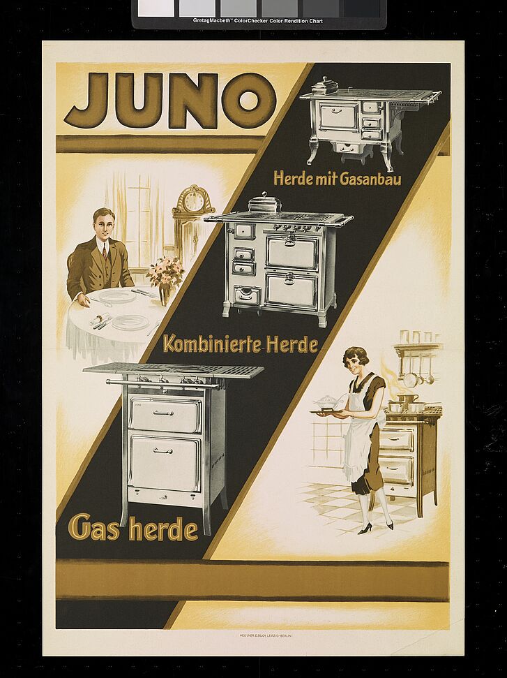 Werbeplakat für Kochherde von Juno.