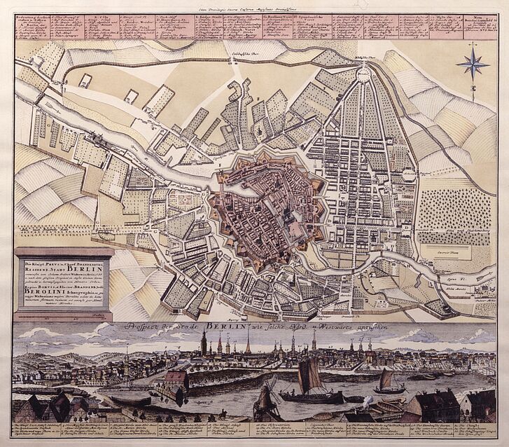 Johann Friedrich Walter, Map and veduta of the residence city of Berlin with the extensions of the early 18th century, Berlin, 1737 