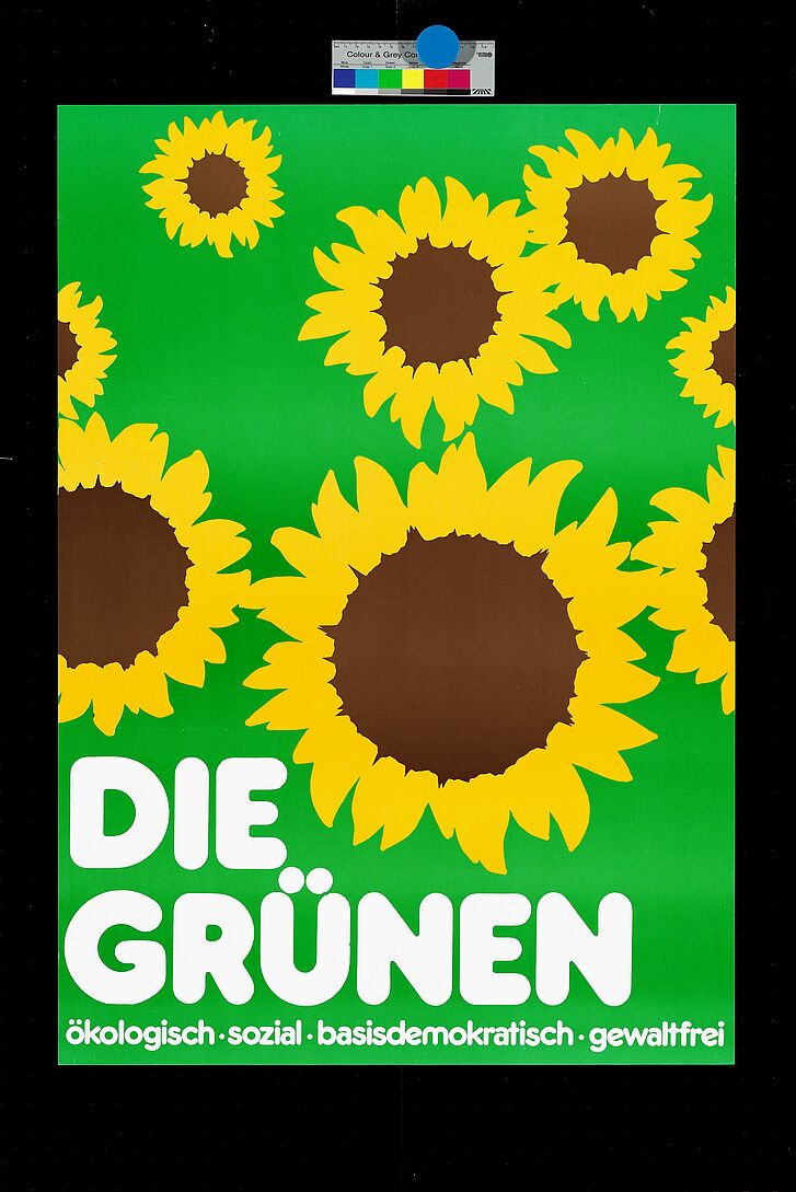 Plakat mit Sonnenblumen von den Grünen.