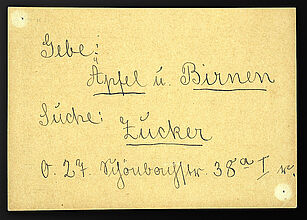 Handwritten Notice of Exchange – Apples and Pears for Sugar, 1945/1946. Handwritten Notice of Exchange – Apples and Pears for Sugar, 1945/1946. (Inv.Nr. DG 67/259)
