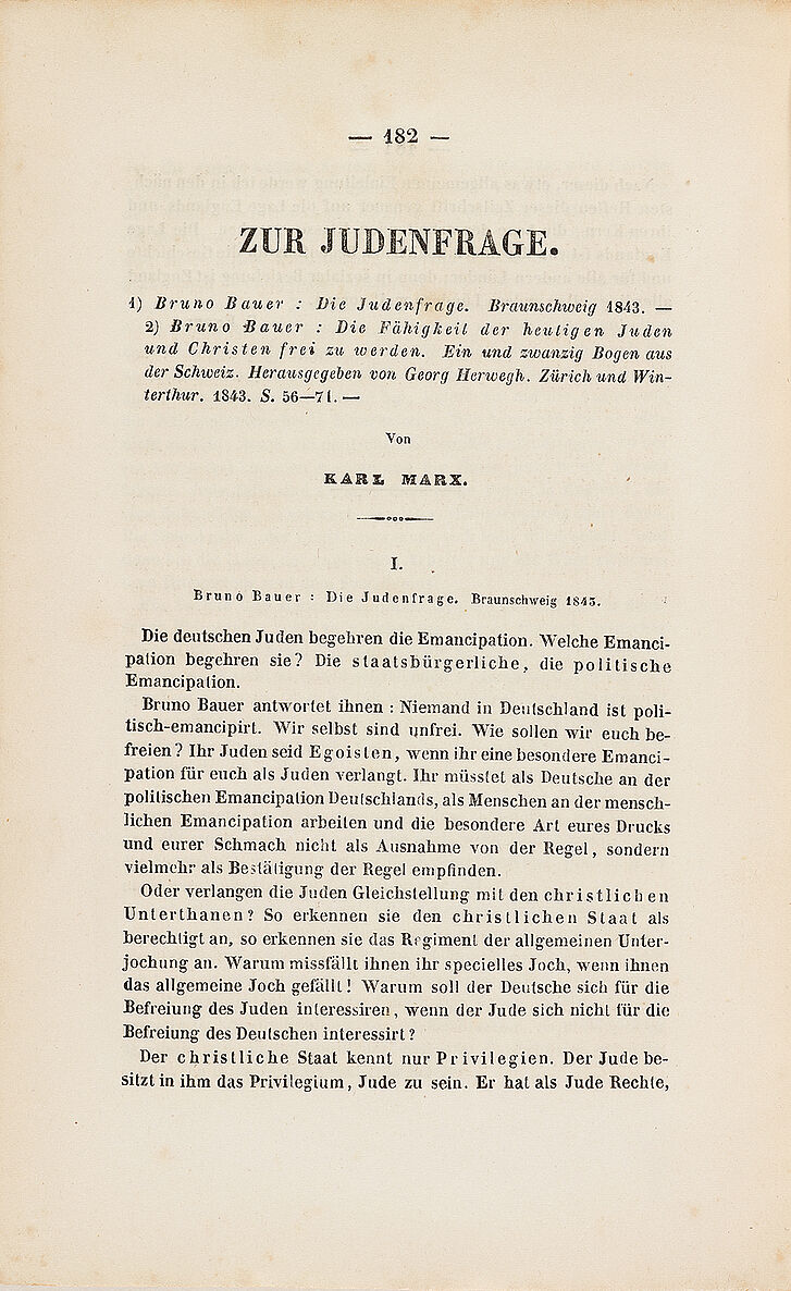 Titelblatt Karl Marx „Zur Judenfrage“ Titelblatt Karl Marx „Zur Judenfrage“