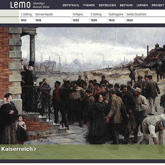 Screenshot der Webseite Lebendiges Museum Online mit historischem Gemälde.