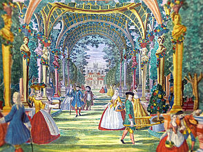 Martin Engelbrecht, Paper Theater "Baroque garden scene", ca. 1750. Martin Engelbrecht, Paper Theater "Baroque garden scene", ca. 1750. (Inv.Nr. 1989/1586.1-6)
