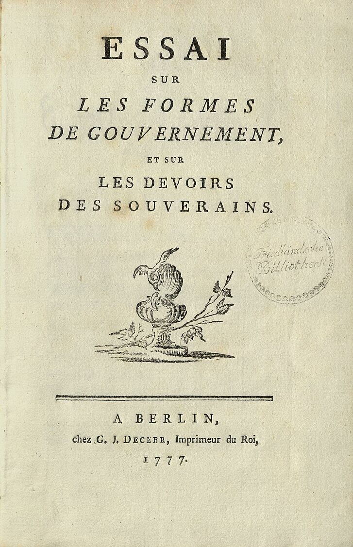 Titelseite des politischen Testament Friedrich des Großen.