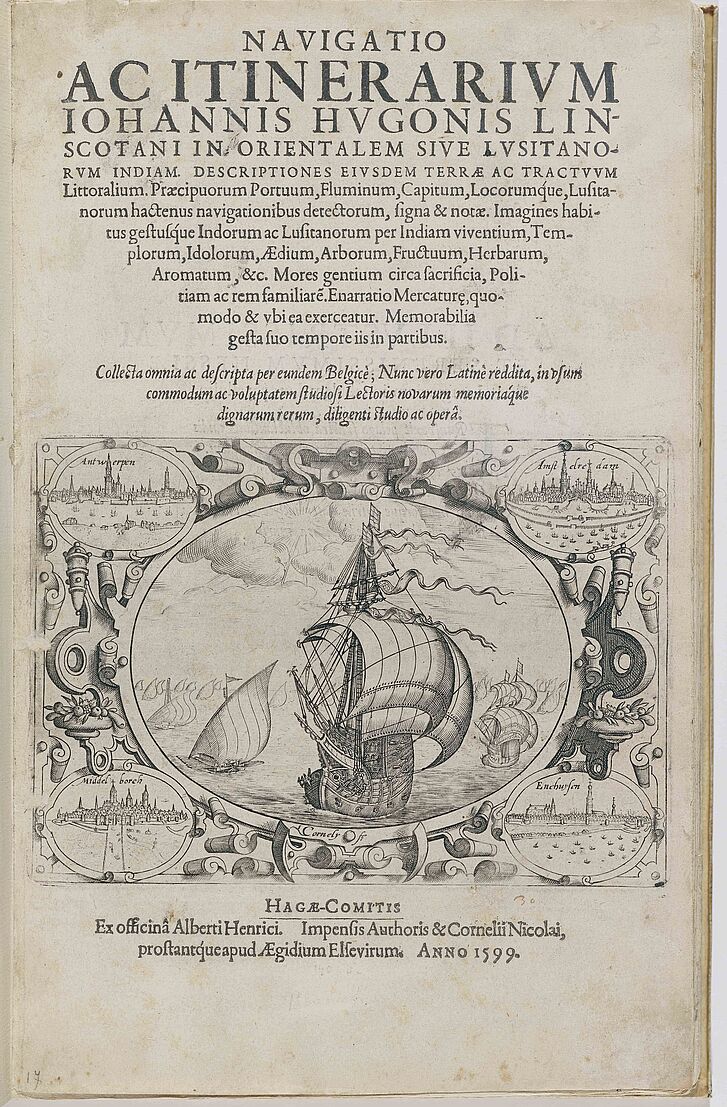 Book page featuring a drawing of a ship