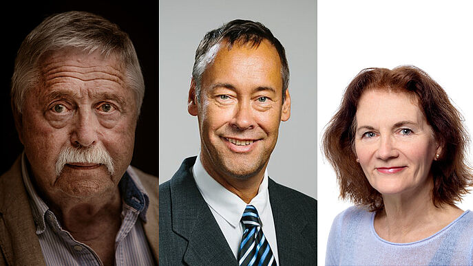 Collage der Porträts von Wolf Biermann, Thomas Krüger und Liane von Billerbeck.