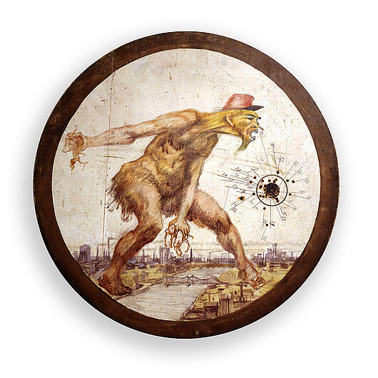 Schießscheibe mit Karikatur zur Besetzung des Ruhrgebietes, 1923-1925. Schießscheibe mit Karikatur zur Besetzung des Ruhrgebietes, 1923-1925. Brutalität und Willkür der Besatzer waren Hauptmotive der deutschen Propaganda. Die Bildsprache unterschied sich kaum von der antideutschen Propaganda der Entente zwischen 1914 und 1918. (Inv.Nr. 1990/1463)