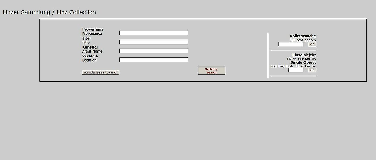 Suchmaske der Datenbank „Linzer Sammlung“ auf der DHM-Website © DHM