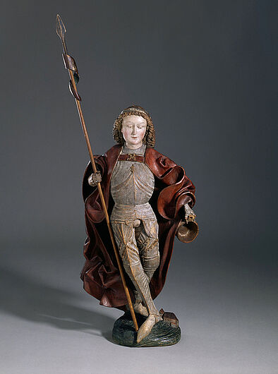 Hans Klocker, Heiliger Florian in Rüstung, um 1485. Hans Klocker, Heiliger Florian in Rüstung, um 1485. Der heilige Florian war ein römischer Soldat, der 304 das Martyrium erlitten hat. Der ritterliche Heilige wurde im 15. Jahrhundert im zeitgenössischen Plattenharnisch dargestellt. (Inv.Nr. Pl 92/2)