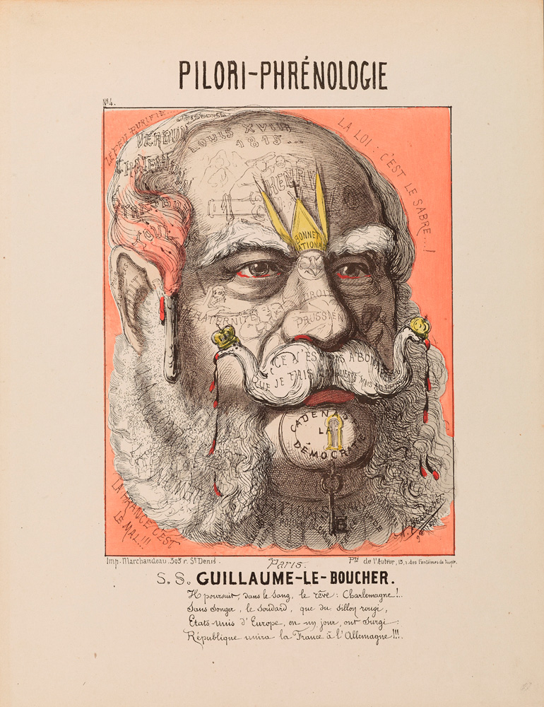 "PILORI-PHRÉNOLOGIE. / S.S. GUILLAUME-LE-BOUCHER.", André Belloguet (Zeichner), Marchandeau (Verleger), Paris 1870 © DHM