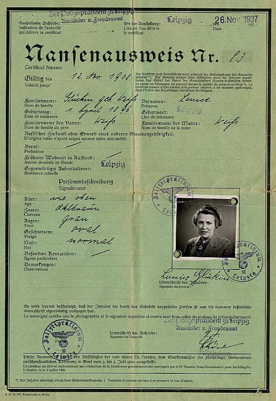  Internationaler Flüchtlingsausweis mit Visa für verschiedene Länder auf der Grundlage eines Abkommens von 1922, 26. November 1937 © DHM