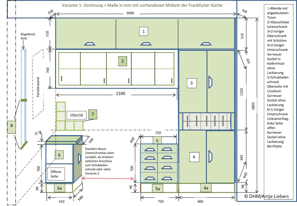 Graphic digital drawing of the existing elements of the Frankfurt kitchen © Antje Liebers / DHM.