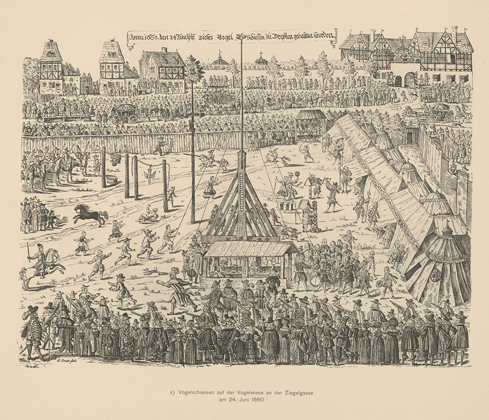 Bird shooting in Dresden 1660 (reproduction 1906) © Staatsbibliothek zu Berlin – Preußischer Kulturbesitz, Kartenabteilung