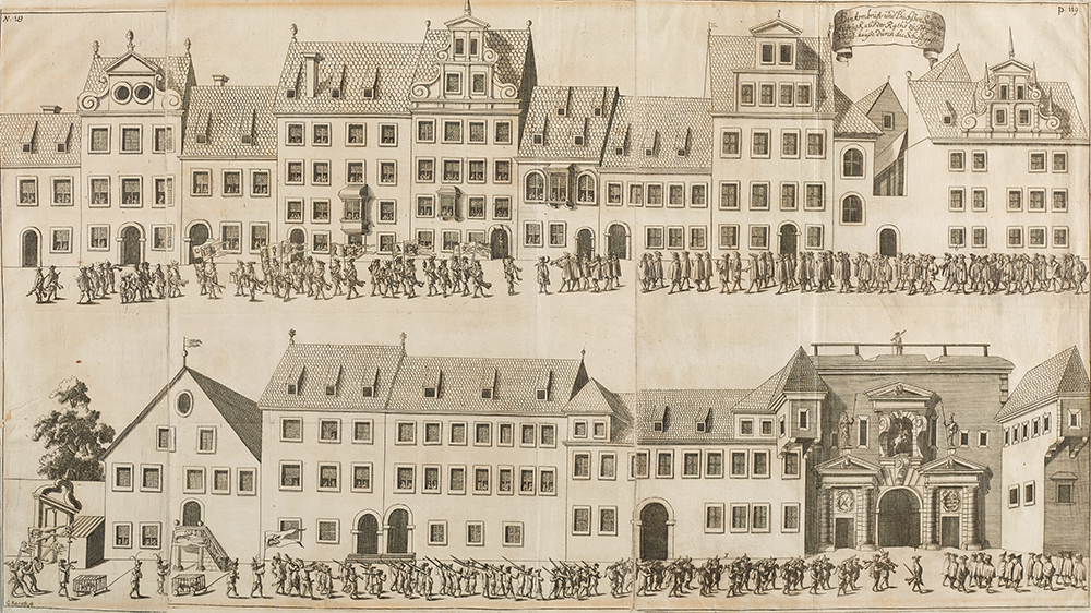 G. Karsch, Aufzug der Armbrustund Büchsenschützen aus dem Fürstenzug Johann Georgs II. 1678 in Dresden, Kupferstich, um 1678 © DHM